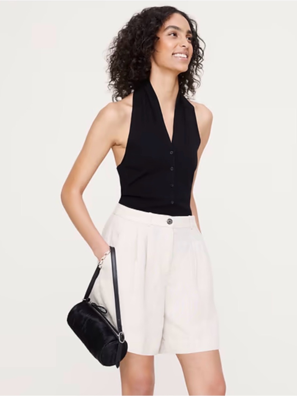 Banana Republic High-Waist Pleated Cream Linen Shorts